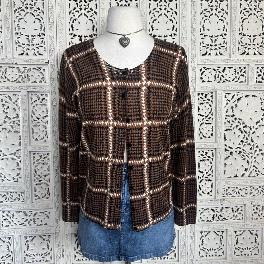 Talbots Merino Wool Brown Boho Earthy‎ Button Up Lightweight Cardigan Sz Medium